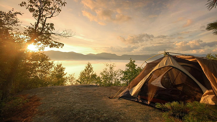 Hd Wallpaper Sunset Tent Outdoor Trip Excursion Landscape Lake Life Wallpaper Flare
