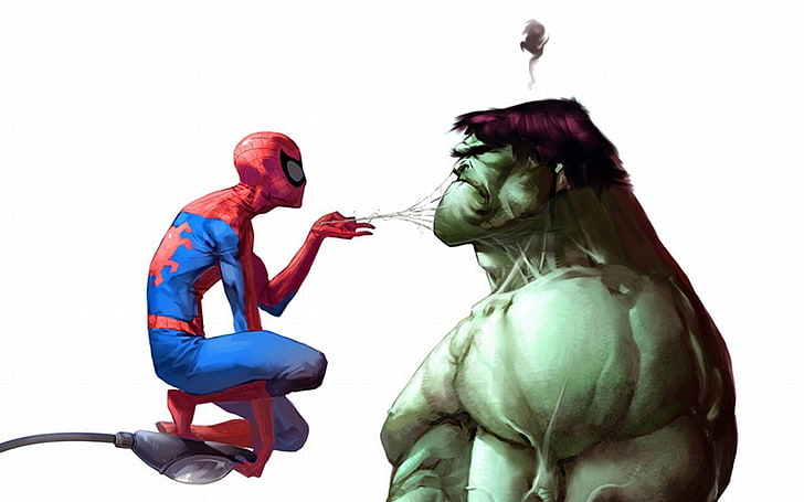 Spider-man and Hulk wallpaper, Marvel Comics, side view, indoors