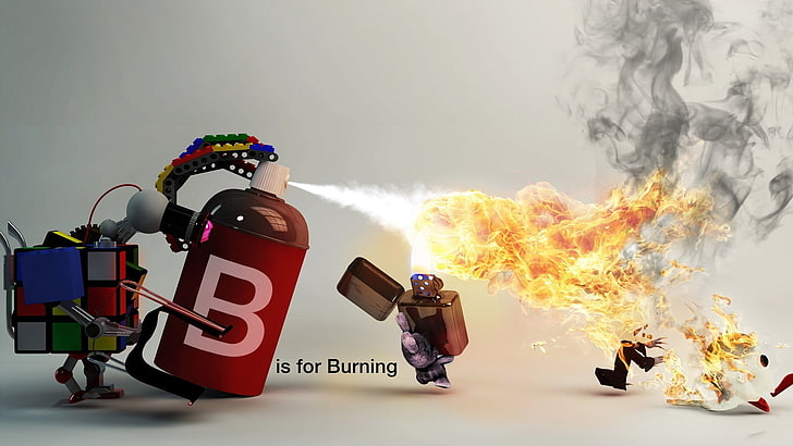 animated photo of flip lighter and 3x3 rubik's, fire, zippo, spray