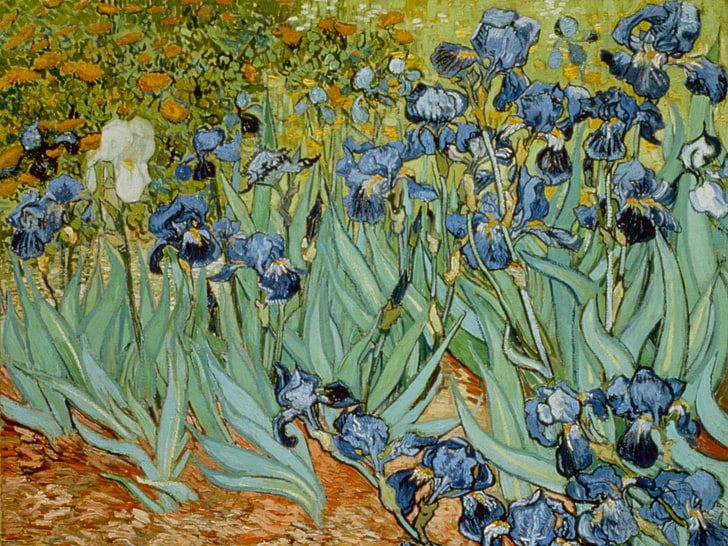 blue and green floral painting, Vincent van Gogh, classic art, HD wallpaper