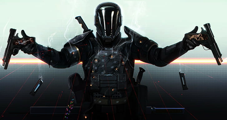 soldier, Paladin, digital art, gun, cyberpunk, Last Man Standing: Killbook of a Bounty Hunter, HD wallpaper