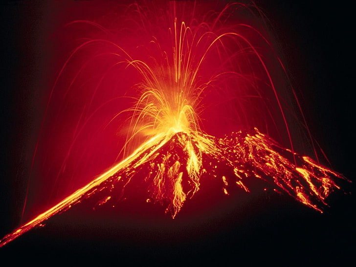erupted volcano wallpaper, eruption, lava, fountain, fire - Natural Phenomenon