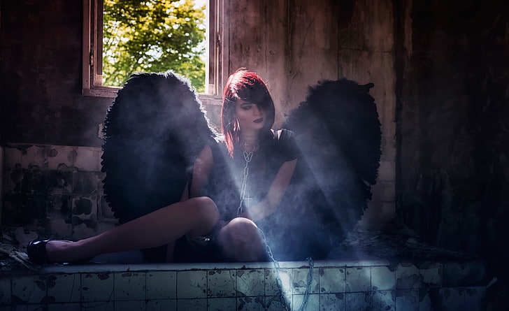 angel, women, Gothic, spooky, one person, young adult, sitting, HD wallpaper