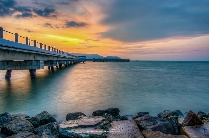 bridge and body of water during golden hour, Sunset, HDR, Butterworth