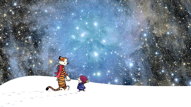 boy on snow illustration, nebula, Calvin and Hobbes, cartoon