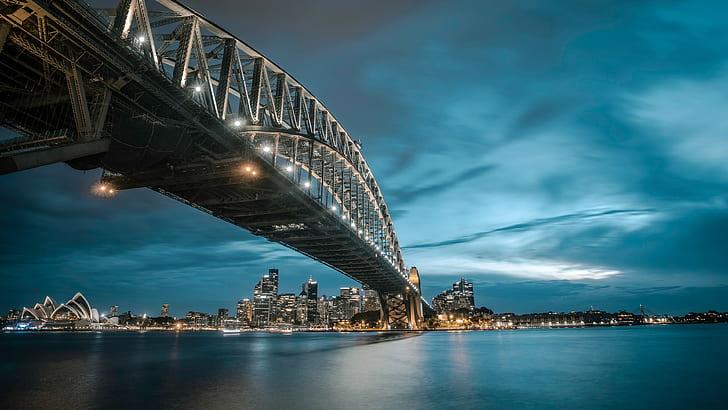 cityscape, bridge, sky, australia, sydney harbour bridge, water, HD wallpaper