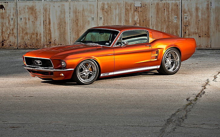 Hd Wallpaper Orange Ford Mustang Fastback Muscle Car Custom Widebody Wallpaper Flare