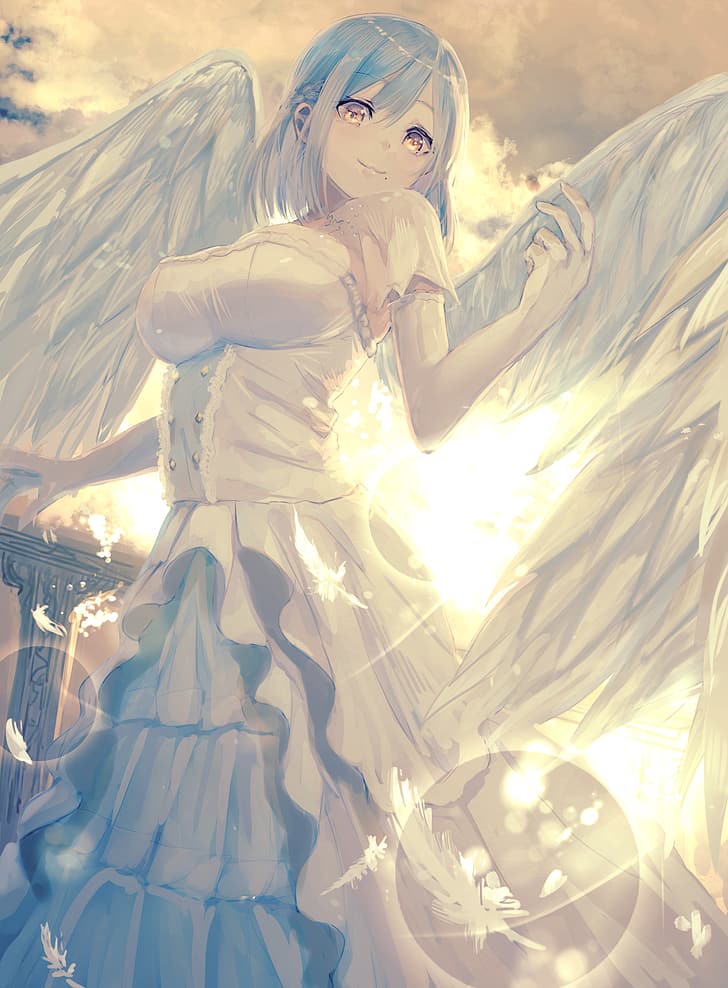 anime girls, digital art, Moira (nijisanji(, angel, wings, Misaki Nonaka