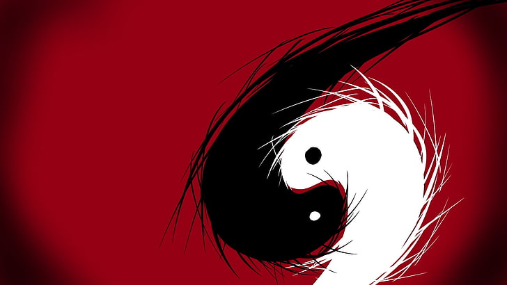 Yin Yang illustration, Yin and Yang, red, indoors, close-up, copy space, HD wallpaper