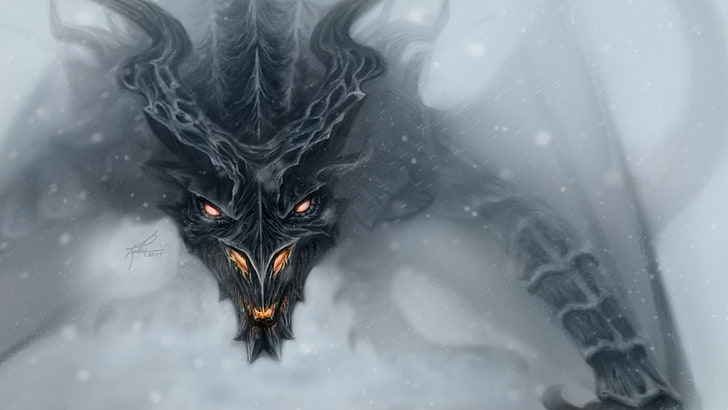 black dragon illustration, fantasy art, face, wings, Dragon Wings