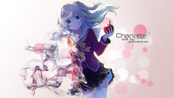 Charlotte (anime), anime girls, Tomori Nao, studio shot, white background, HD wallpaper