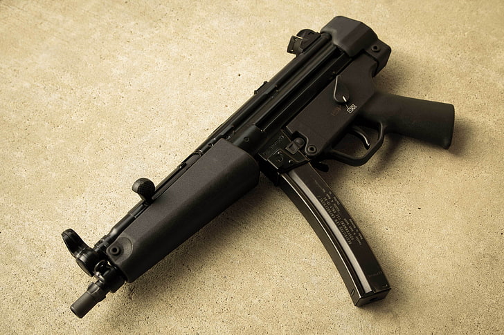 black MP5 sub-machine gun, weapons, the gun, Heckler &amp; Koch, HD wallpaper