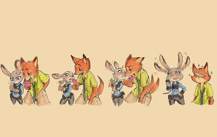 sketches, simple background, Zootopia, Judy Hopps, Nick Wilde
