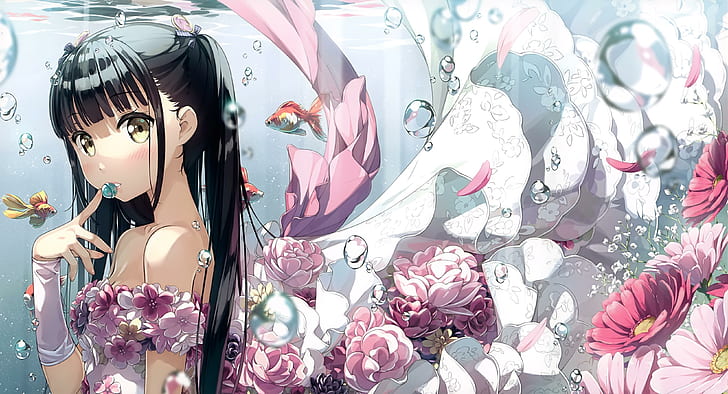 Kantoku, underwater, anime girls, dress, representation, human representation, HD wallpaper