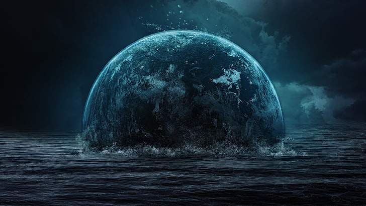 planet earth digital wallpaper, fantasy art, sea, artwork, night, HD wallpaper