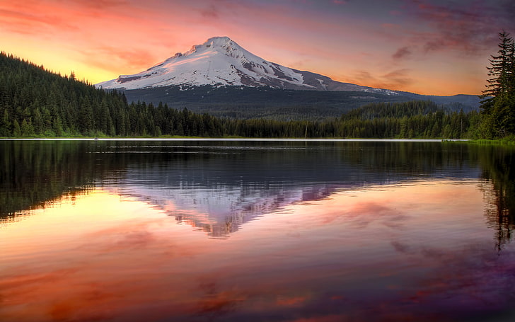 Sunset Trillium Lake Reflection Of Mount Hood Stratovolcano In Oregon Ultra Hd Tv Wallpaper For Desktop Laptop Tablet And Mobile Phones 3840×2400