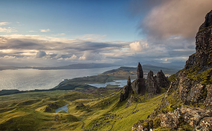 The Old Man of Storr, green mountain, Europe, United Kingdom