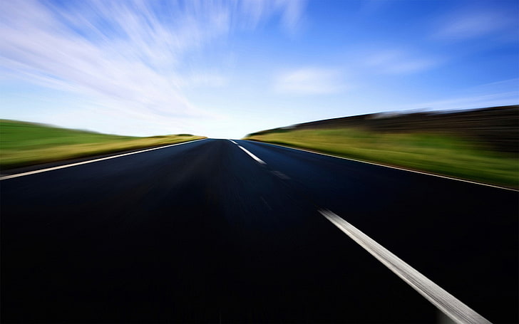 landscape, road, motion blur, sky, blurred motion, transportation, HD wallpaper