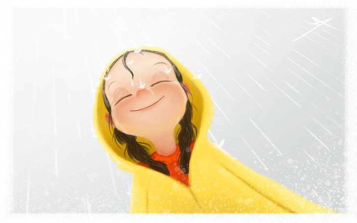 girl wearing yellow raincoat illustration, mood, different, hood