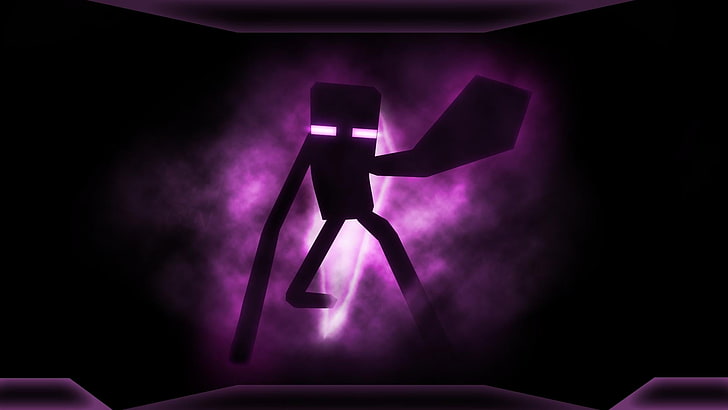 purple and black cartoon character, Minecraft, Enderman, stranger edge, HD wallpaper