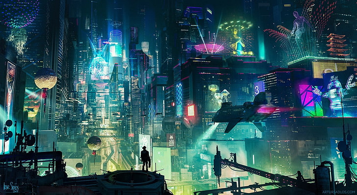 Download Ultrawide Cyberpunk Night City Wallpaper