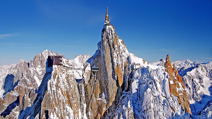 high mountain, chamonix, france, aiguille du midi, peak, europe, HD wallpaper