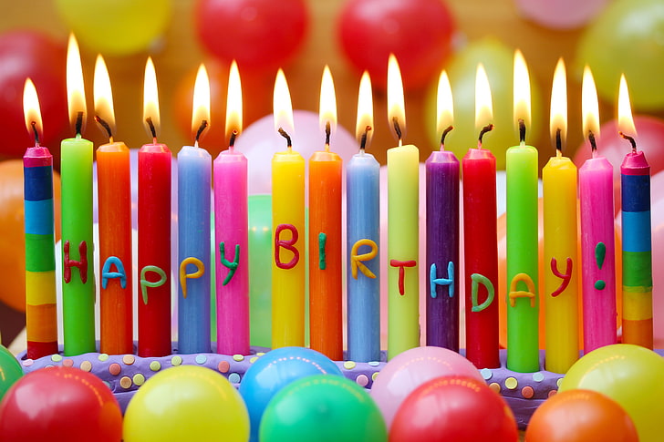 assorted-color Happy Birthday candle lot, balls, candles, celebration, HD wallpaper