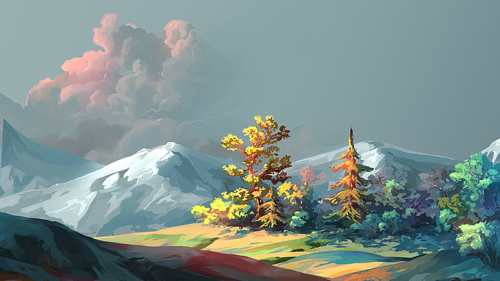nature, painting, mountain, landscape painting, digital painting