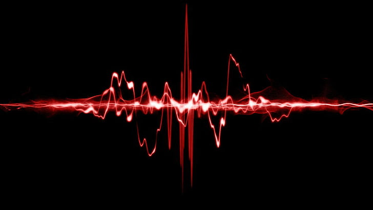 Red sound waves, red beat light, abstract, 1920x1080, HD wallpaper