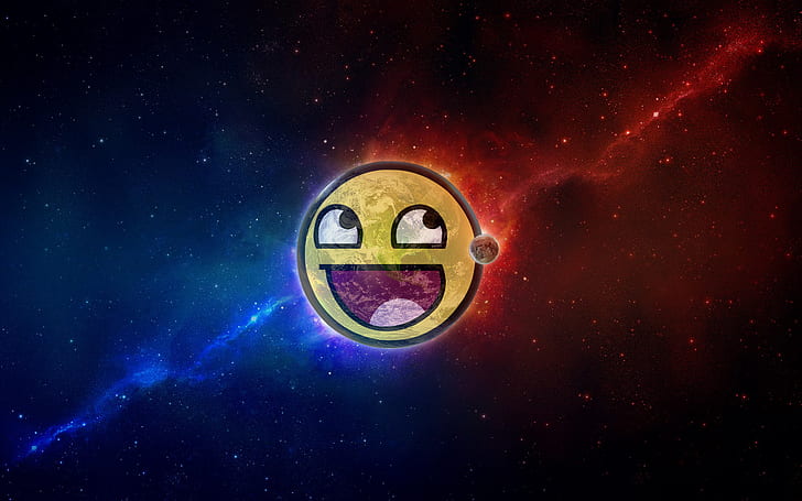 space, planet, Moon, Earth, awesome face, smiley, digital art
