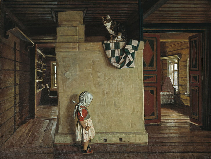 classic art, classical art, Nikolay Anokhin, cat, full length