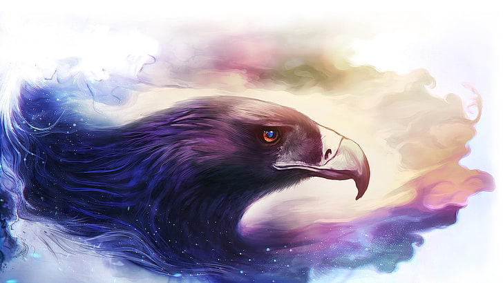 black eagle painting, fantasy art, artwork, animals, close-up, HD wallpaper