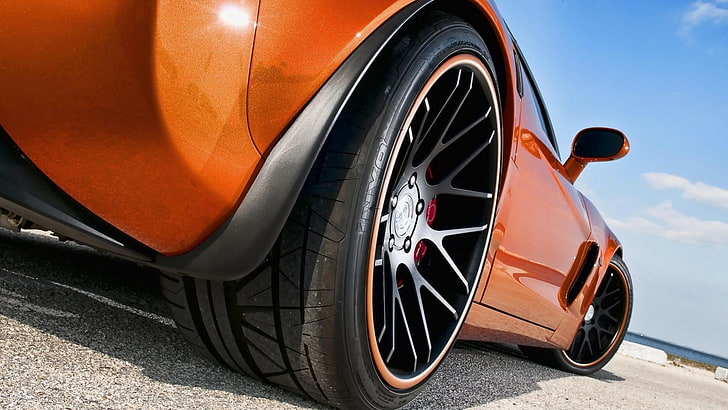 orange supercar, Chevrolet Corvette Z06, transportation, mode of transportation, HD wallpaper