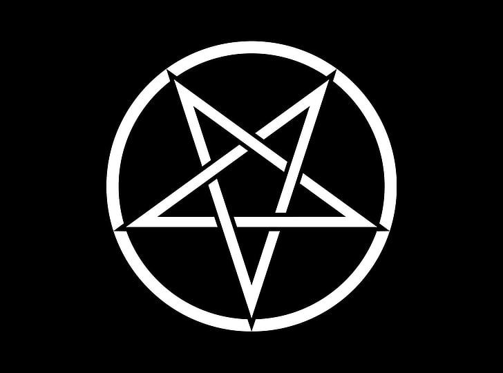 round black and white logo, Satanism, pentagram, shape, geometric shape, HD wallpaper
