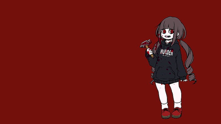 HD wallpaper: simple background, red background, anime girls, horror, blood  | Wallpaper Flare
