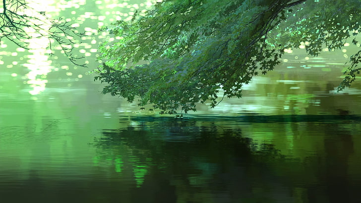 green-leafed plant, Makoto Shinkai , anime, trees, The Garden of Words
