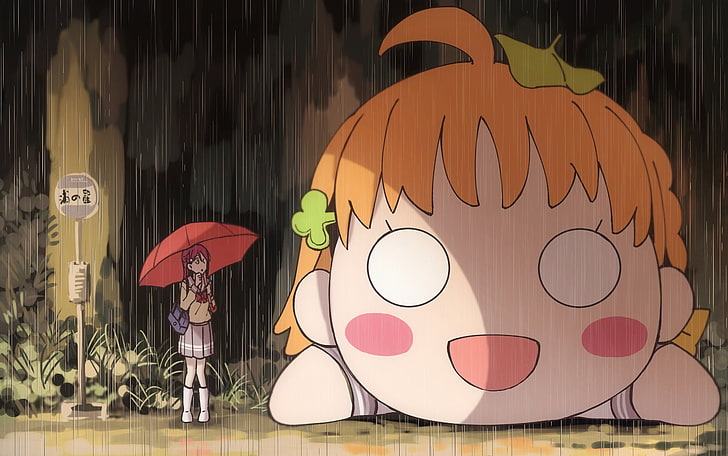 orange haired woman graphic, anime, Love Live! Sunshine, My Neighbor Totoro