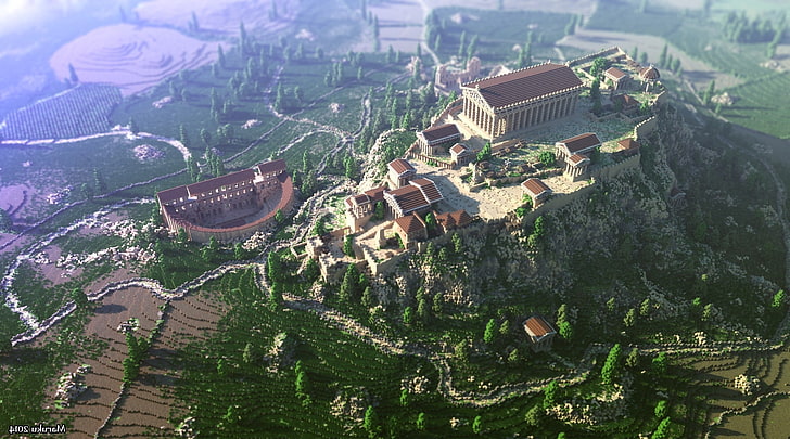 Acropolis, Athens, Greece, Minecraft, render, screenshots