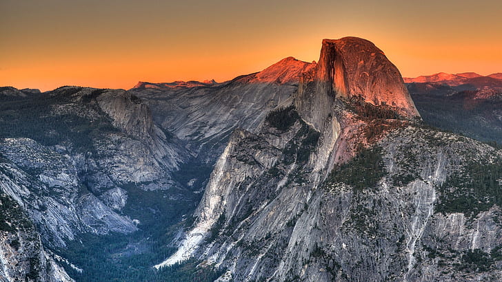 landscape, mountain pass, tree house, Half Dome, Yosemite National Park, HD wallpaper
