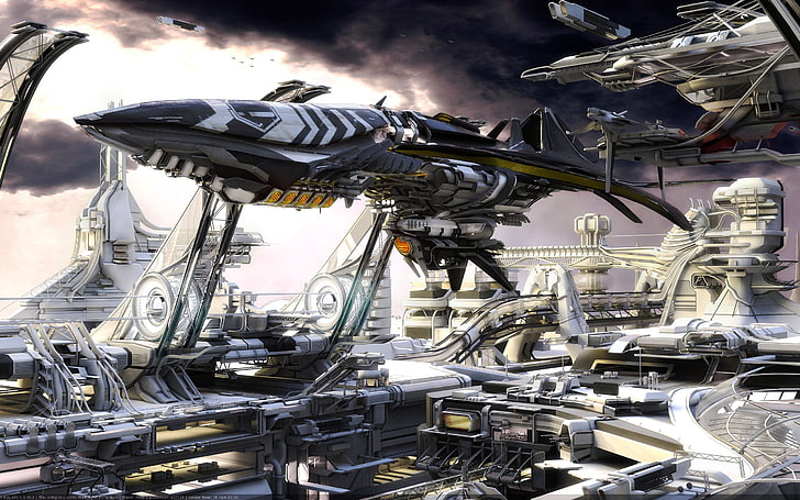 gray and white aircraft illustration, science fiction, spaceship, HD wallpaper