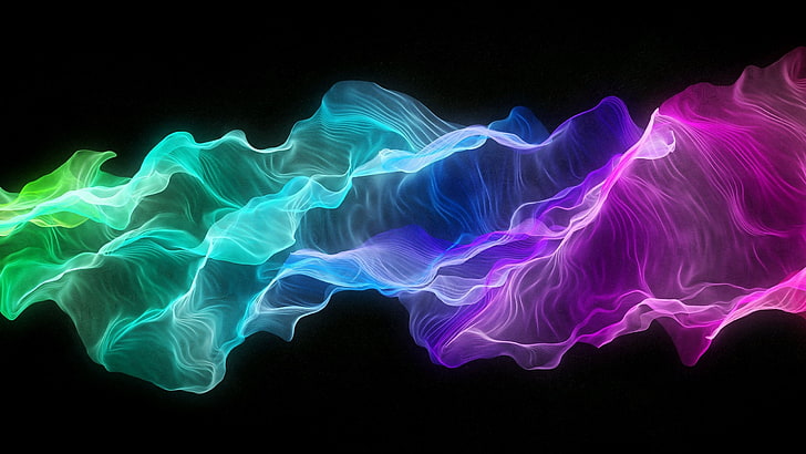 multicolored smoke, abstract, colorful, shapes, black background
