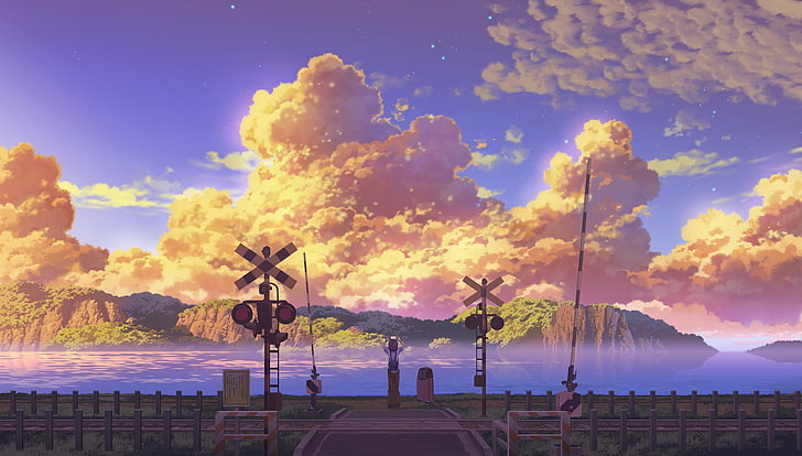 Anime, Original, Cloud, Earth, Girl, Railroad, Scenery, Sea, HD wallpaper