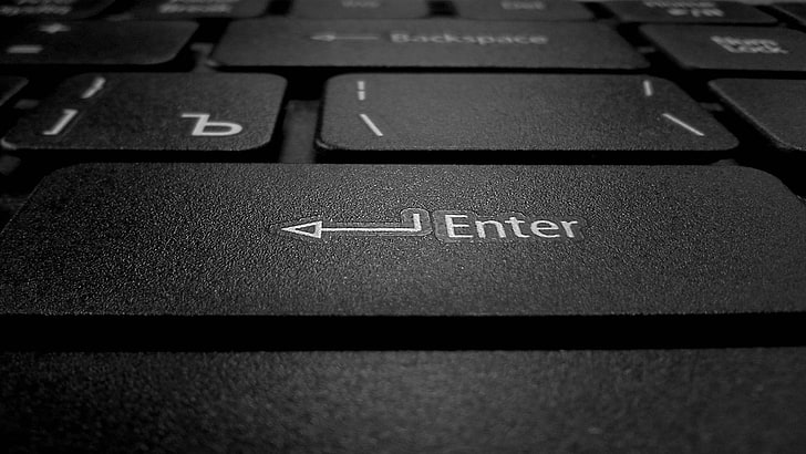 black computer keyboard, button, bw, enter, laptop, technology, HD wallpaper