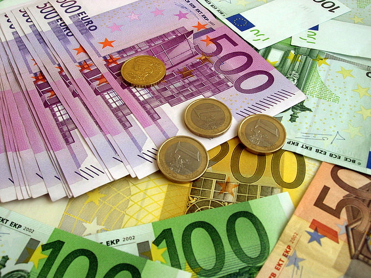 euro banknote lot, money, banknotes, coins, currency, finance, HD wallpaper