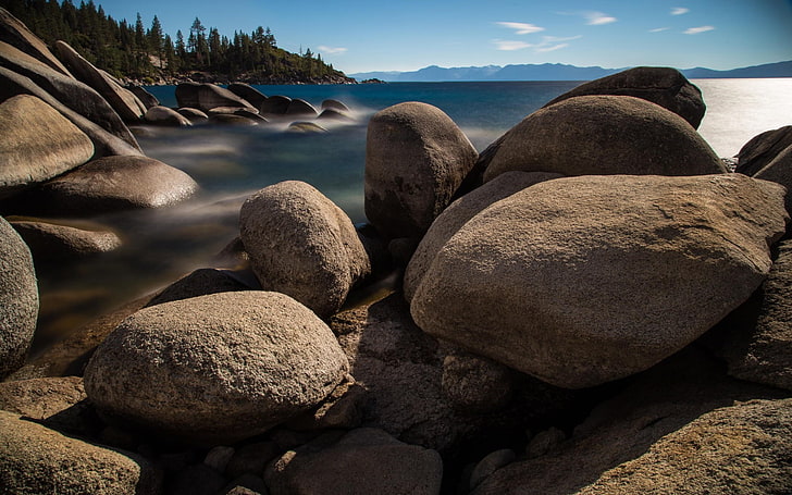 landscape, rock, nature, Lake Tahoe, USA, Nevada, solid, water, HD wallpaper