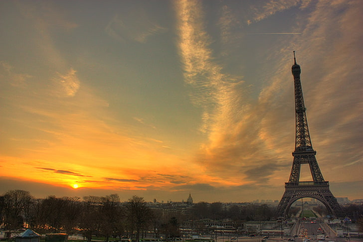 Eiffel Tower, sunset, Paris, France, paris - France, famous Place, HD wallpaper