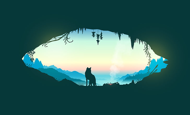 silhouette of wolf illustration, minimalism, outdoors, nature, HD wallpaper