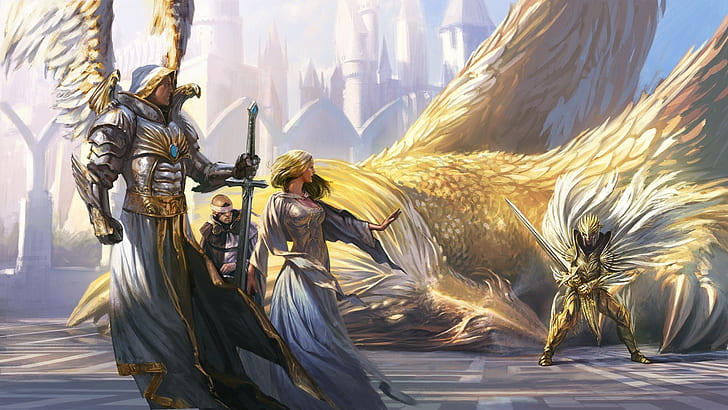 Heroes of Might and Magic, armor, angel, dragon, wings, women, HD wallpaper