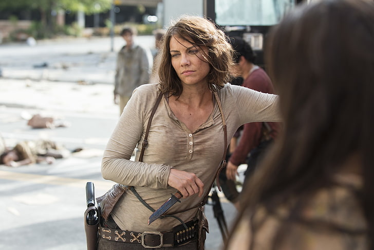 women's brown crew-neck long-sleeved shirt, The Walking Dead