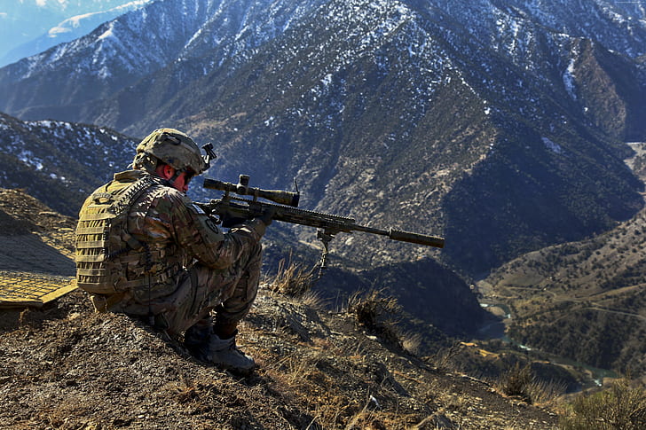 mountain, soldier, camo, rifle, sniper, m82, Barrett, army